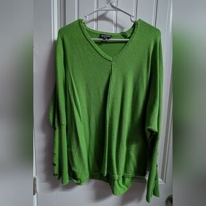 Bright Green V-Neck Button Sleeve Top